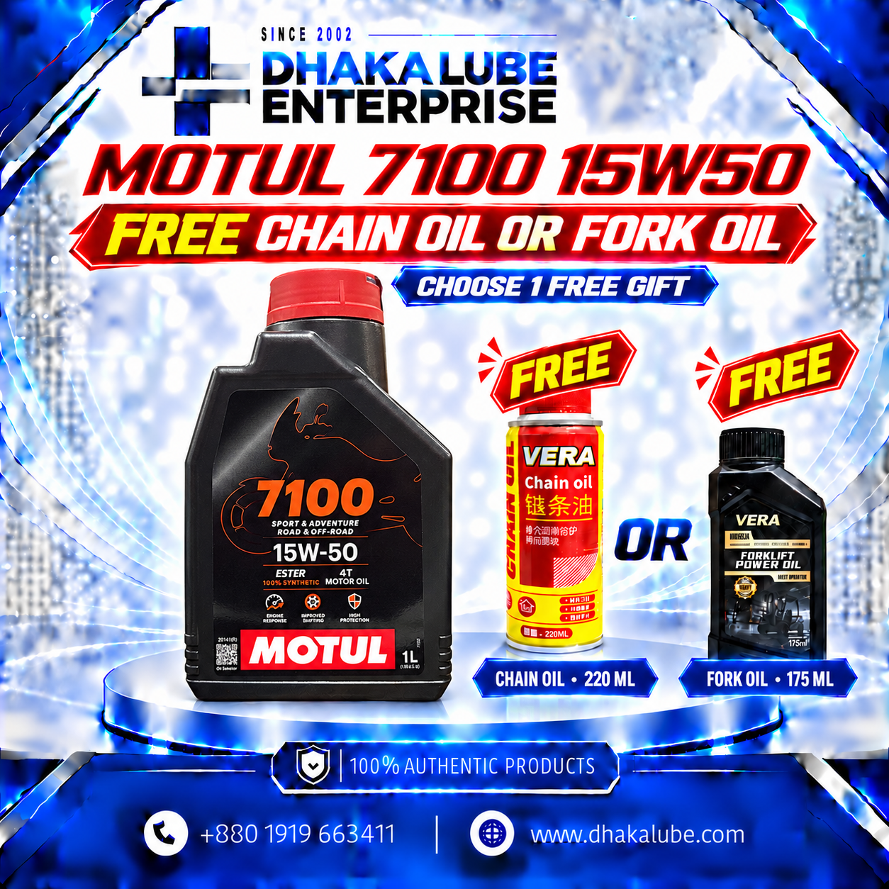 MOTUL 7100 15W50 + FREE CHAIN OIL OR FORK OIL